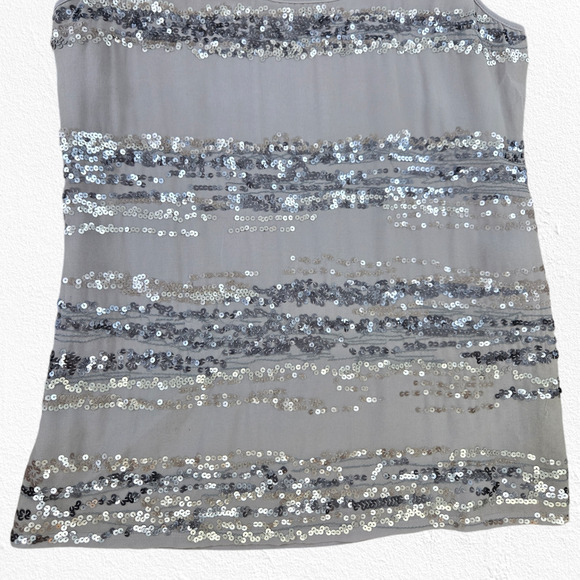 Express Silver Sequin Tank Top Glam Y2K Partywear Scoop Neck Tank Size Large - Picture 4 of 8